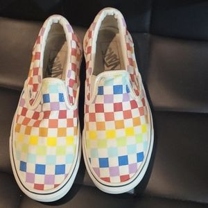 Multi colored Vans slip on shoes